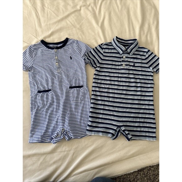 Ralph Lauren 24 Months Rompers Shortalls Blue Striped 2 Pieces Baby 2T - Picture 1 of 14